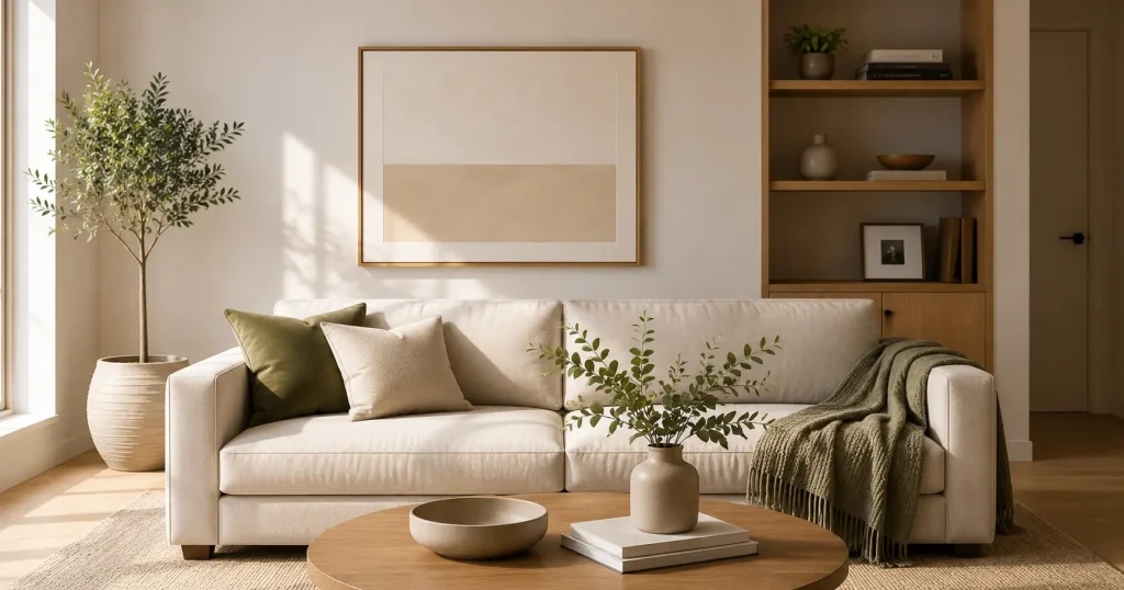 Declutter First — It's Free and It Works Immediately Decluttered living room showing how a clean space instantly looks more luxurious