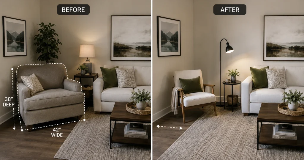 Editing existing furniture to open up a small living room