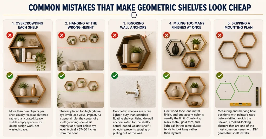 common mistakes to avoid with geometric wall shelf decor