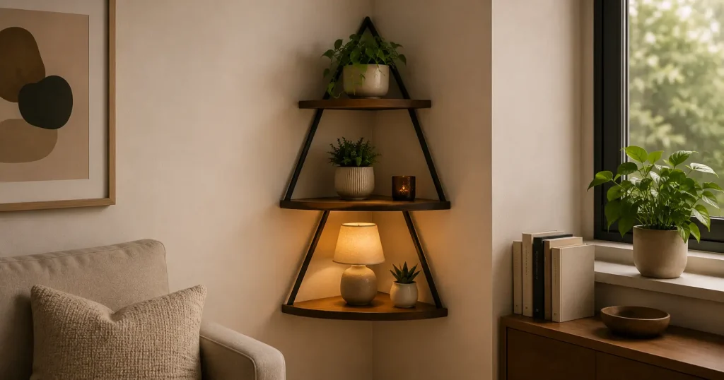 corner triangle wall shelf for small apartment space