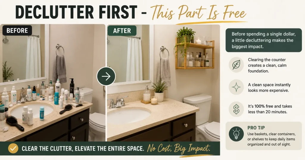 decluttered bathroom countertop budget decor idea