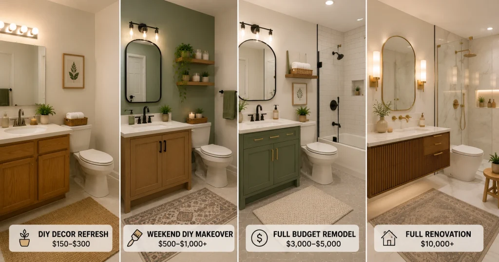 budget-friendly bathroom decor ideas vs remodel cost comparison