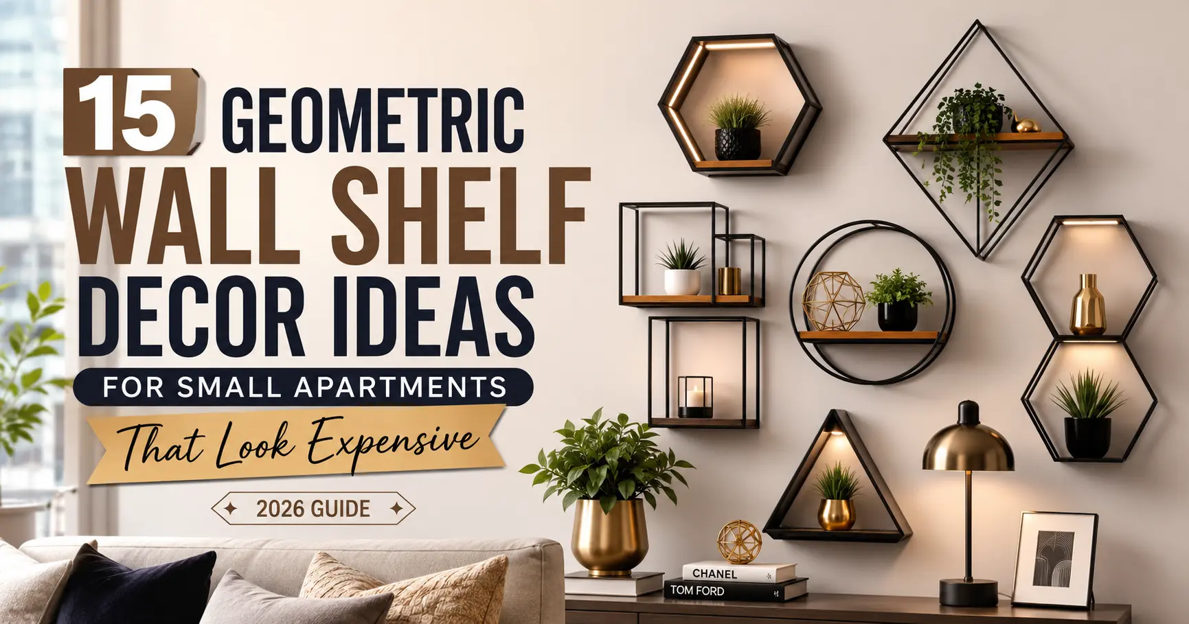geometric wall shelf decor ideas for small apartment living room USA
