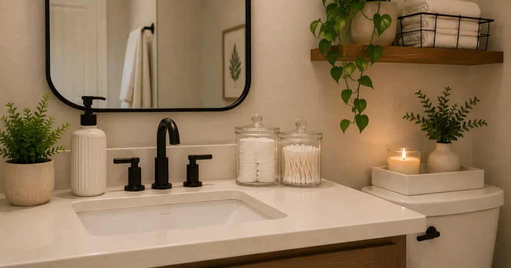matching storage containers budget-friendly bathroom decor