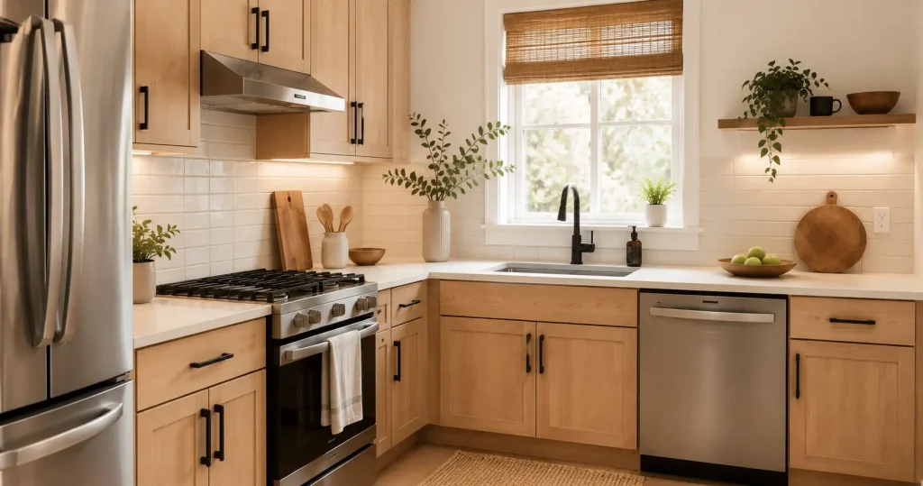 matte-black-cabinet-hardware-kitchen.webp Matte black cabinet hardware on kitchen cabinets