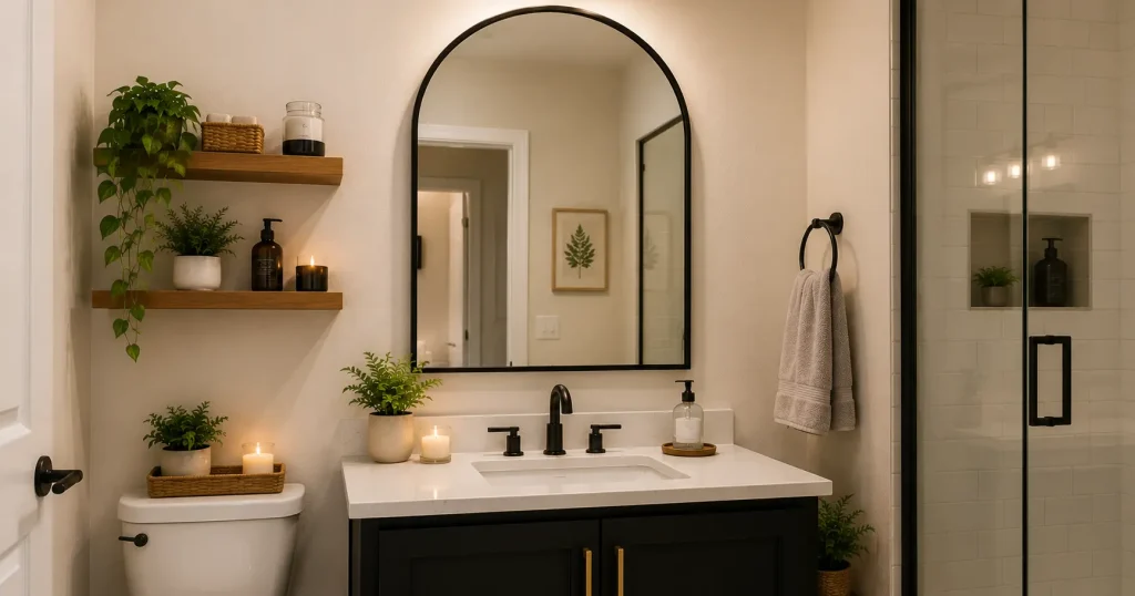 oversized mirror budget-friendly bathroom decor idea