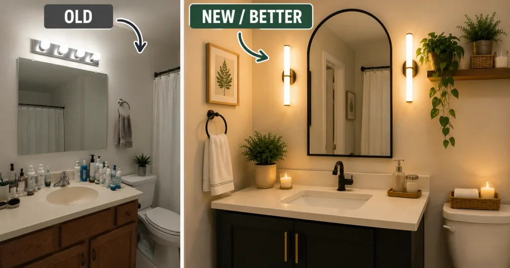 bathroom-lighting-upgrade.webp	warm LED bathroom lighting budget-friendly decor idea