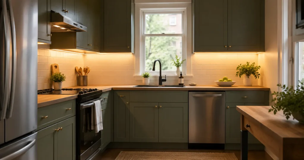 under-cabinet-led-lighting-kitchen.webp Under cabinet LED lighting installed in a small kitchen