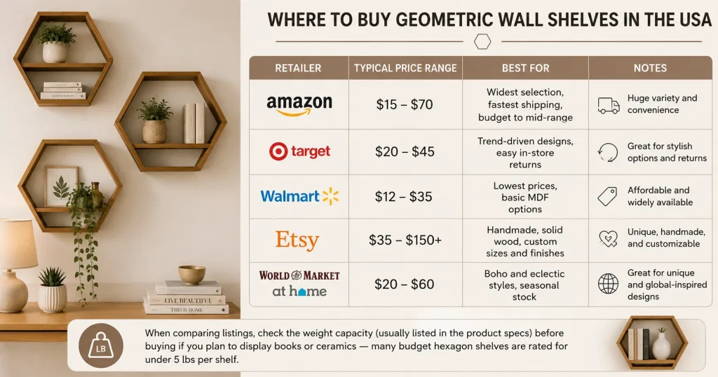 where to buy geometric wall shelves online USA stores guide