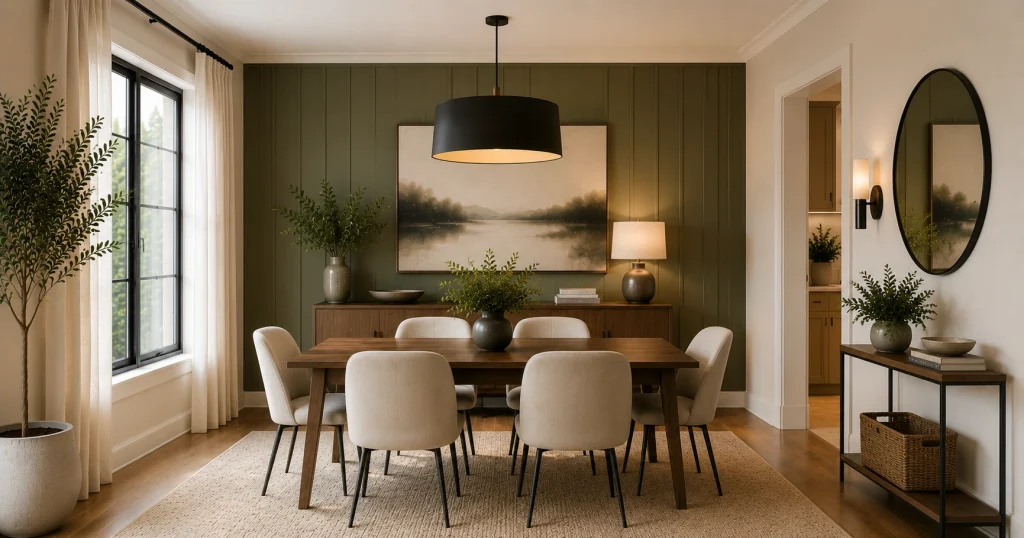 accent-wall-small-dining-room-idea.webp Painted accent wall behind a small dining table setup
