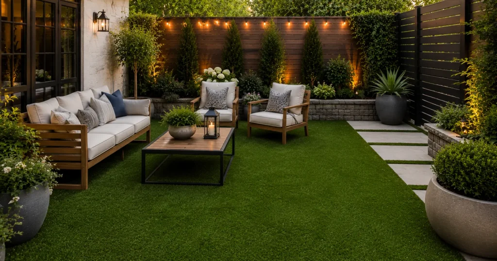 Artificial grass turf patio flooring idea