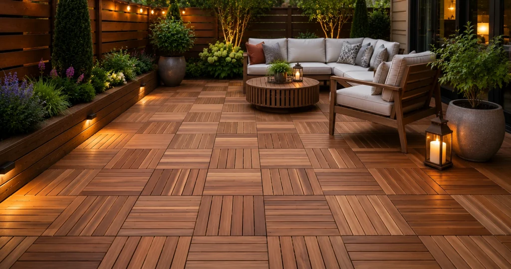 Cedar wood squares patio flooring idea