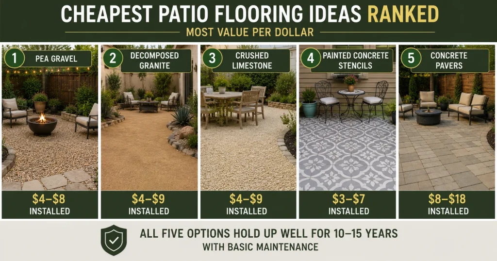 Ranked list of cheapest patio flooring ideas for budget backyards