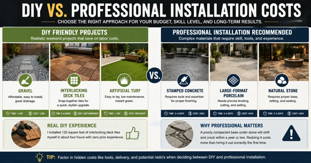 DIY versus professional patio flooring ideas installation