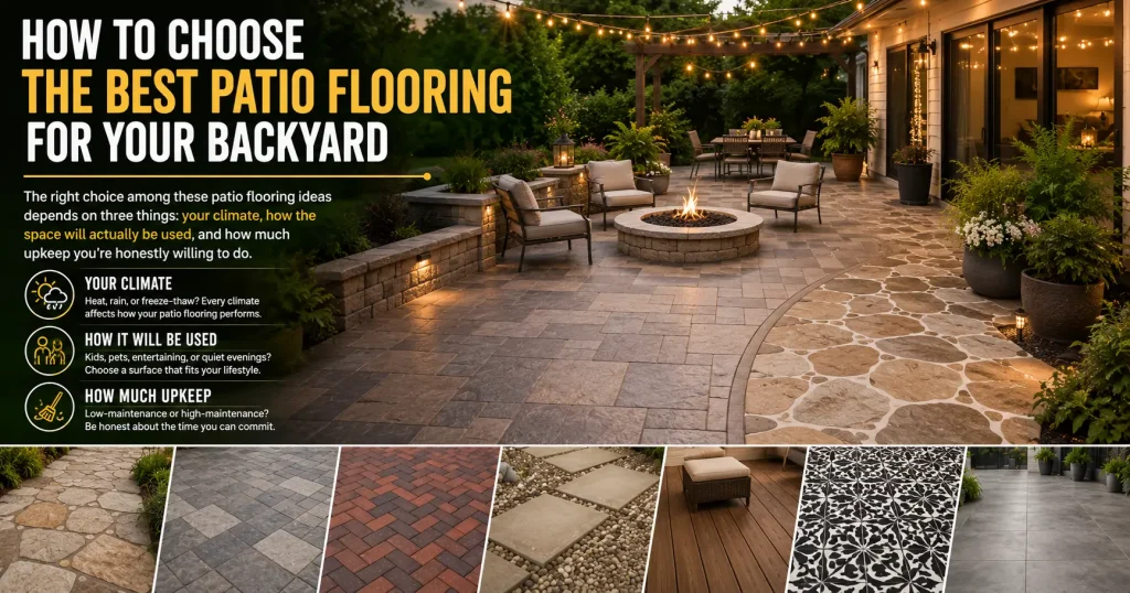 Homeowner comparing patio flooring ideas for backyard
