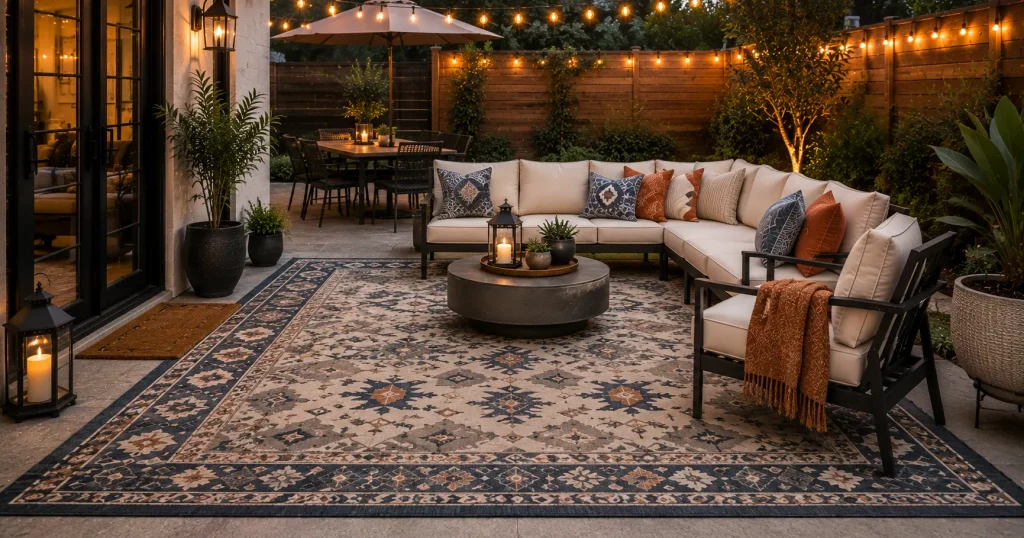 Outdoor area rugs patio flooring idea