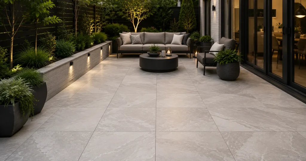 Outdoor porcelain tiles patio flooring idea