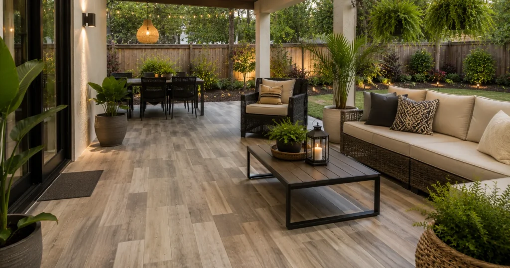 Outdoor vinyl flooring patio idea