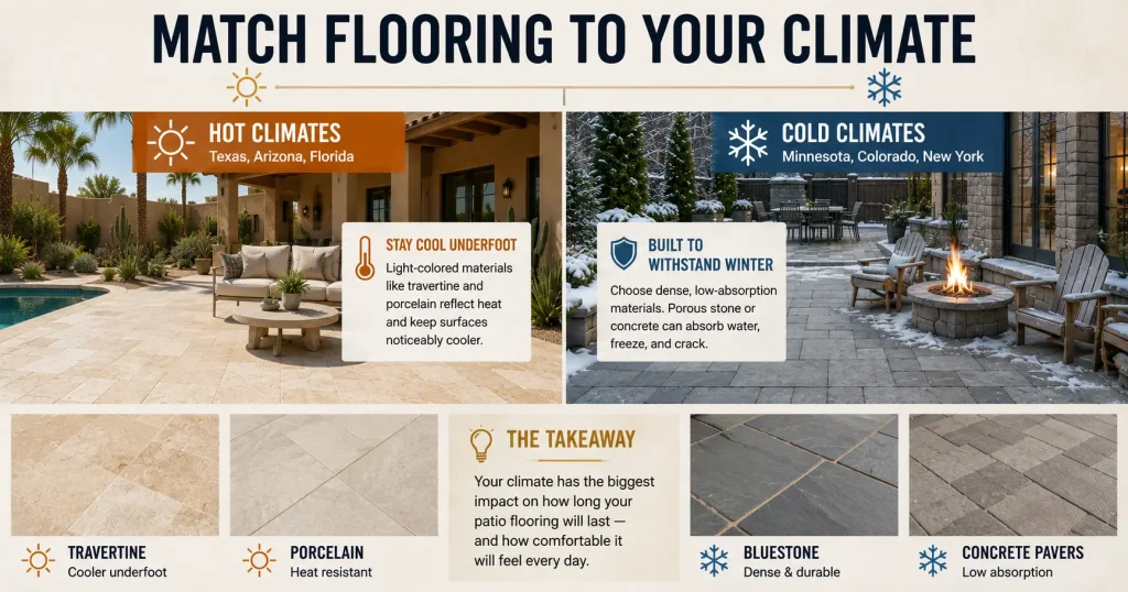 Matching patio flooring ideas to local climate conditions