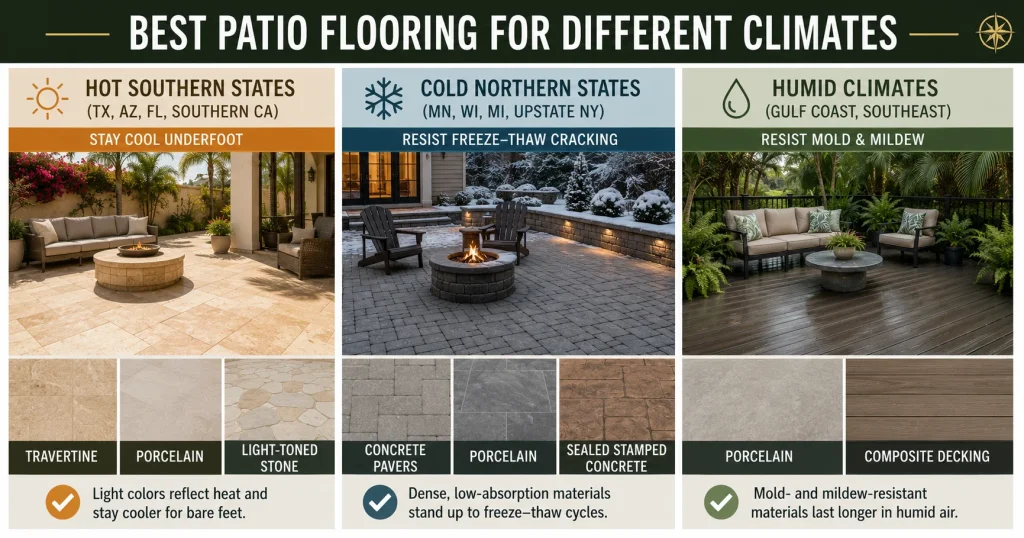 Patio flooring ideas suited for hot and cold US climates