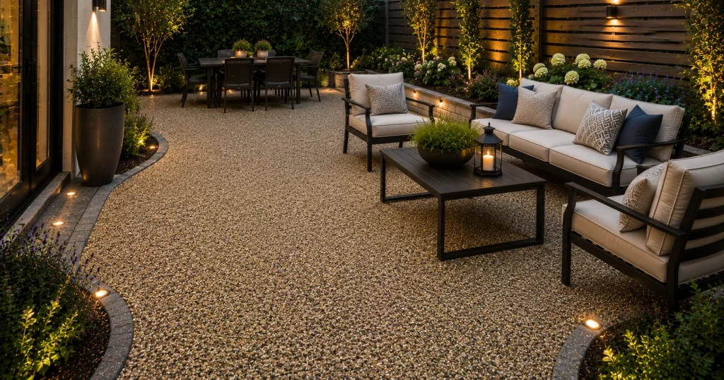 Resin bound gravel surface patio flooring idea