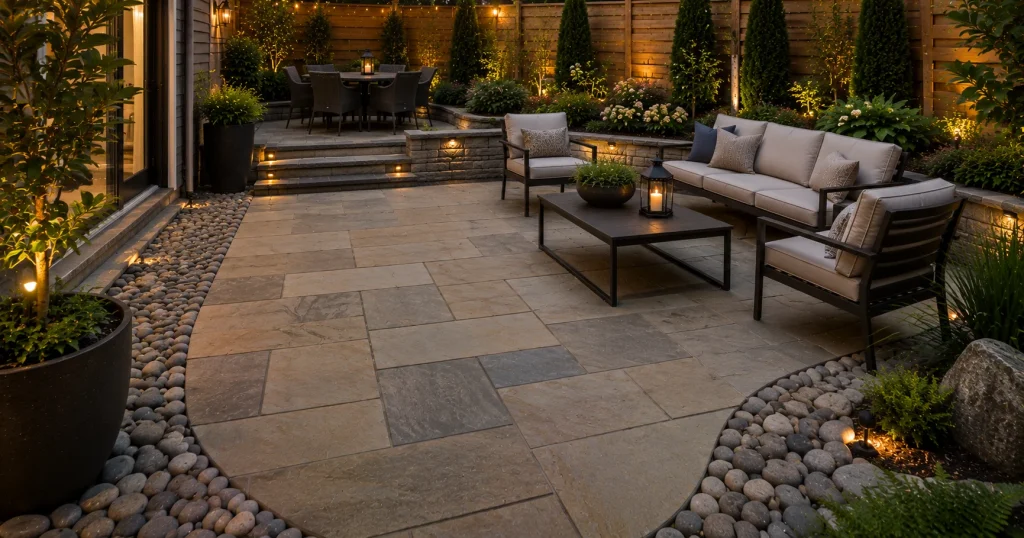 River rock patio flooring idea