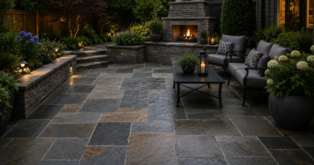 Slate stone patio flooring idea
