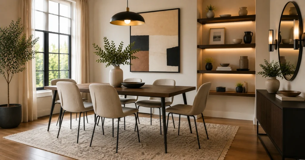 slim-leg-dining-chairs-scandinavian-style.webp Dining chairs with thin tapered legs in a small modern dining room