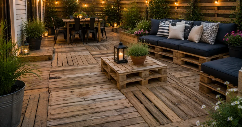 Wood pallet deck patio flooring idea