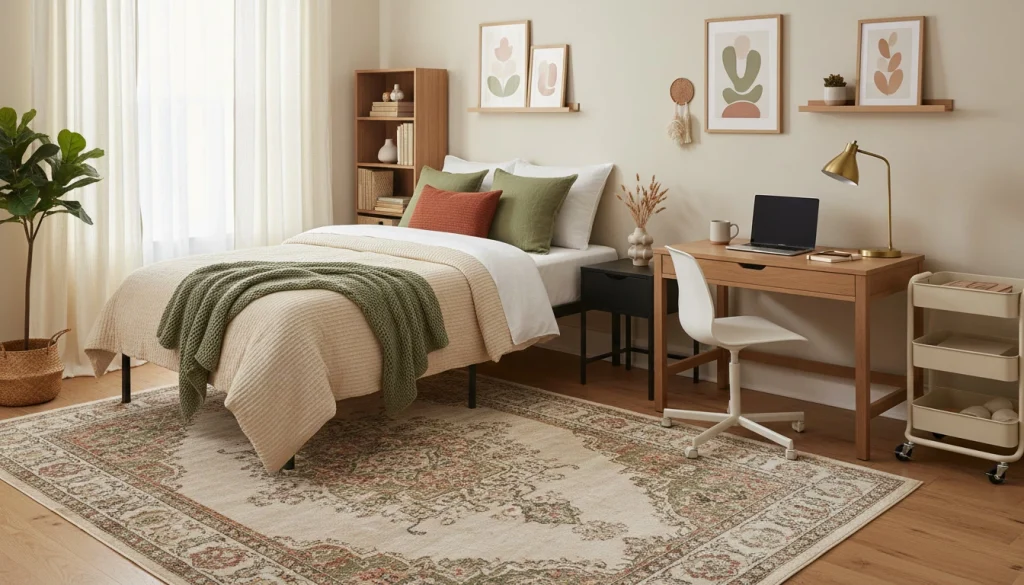 dorm-bedding-color-palette-ideas Dorm bedding color palette options including boho neutral and pastel tones