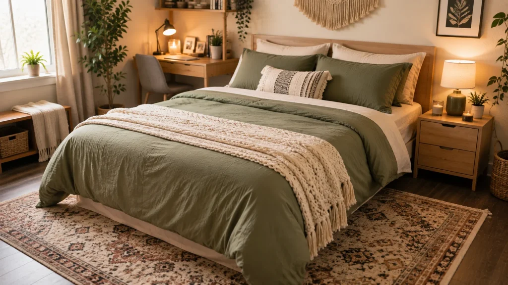 duvet-cover-dorm-bedding-refresh Duvet cover refreshing a basic comforter on a dorm bed