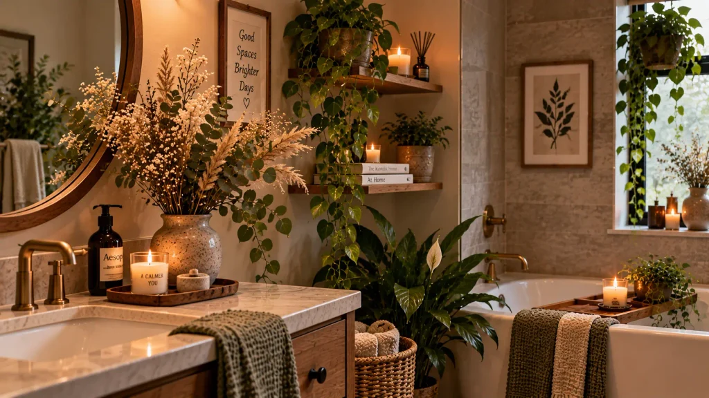 dried-pampas-grass-bathroom-decor Dried pampas grass styled in cozy bathroom aesthetic