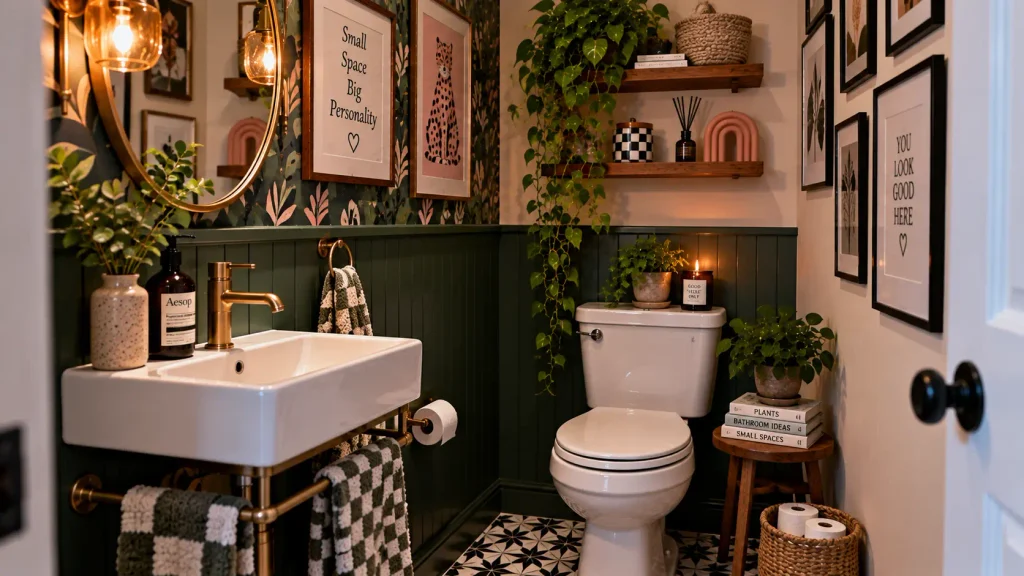 small-funky-bathroom-storage-basket Woven wall basket in small funky bathroom ideas