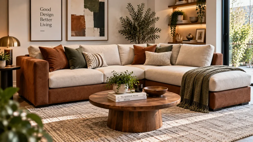 two-tone-corner-sofa-design-bolster Two-tone corner sofa design with contrasting bolster cushions