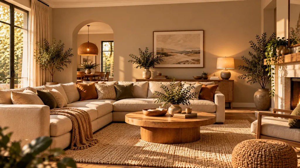 Bedroom walls painted a warm cream neutral with soft natural light